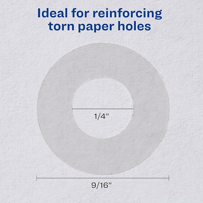 Avery Self-Adhesive Hole Reinforcement Stickers, 1/4" Diameter Hole Punch Reinforcement Labels, Clear, Non-Printable, 1,000 Labels Total (5722) - Pack of 2