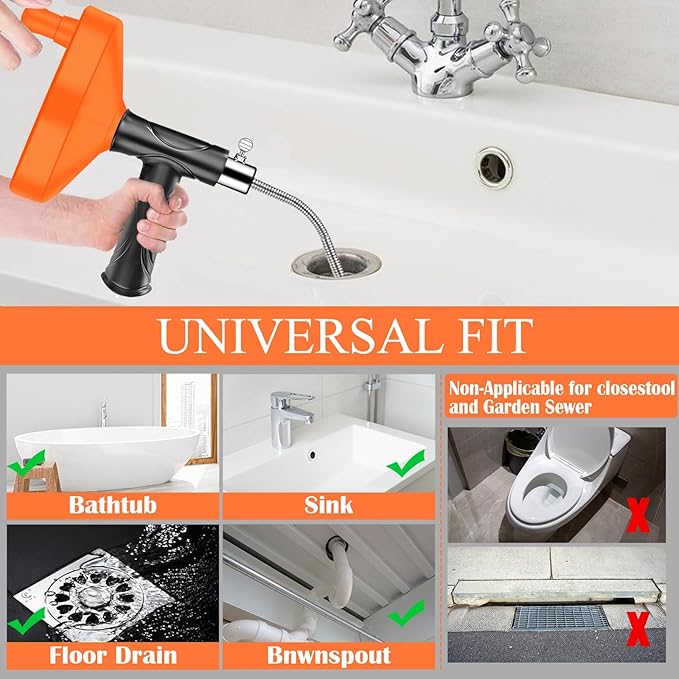 33 Feet Drain Snake Auger, Plumbing Snake Drain Hair Clog Removal Tool, Sink Unclogger Drain, Heavy Duty Toilet Snake Auger, Cleaner Tool for Bathroom Kitchen Tub Shower Drain Clog Remover with Gloves