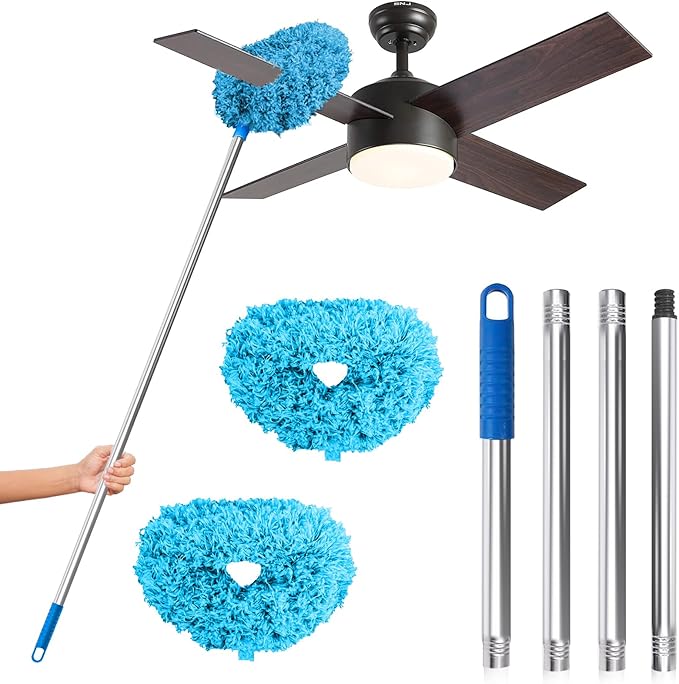 DRQ Ceiling Fan Cleaner Duster, 2 Pack Reusable Microfiber Duster with Extension Pole, 13 to 48 Inch Fan Blade Cleaner, Removable Dusters for Cleaning Walls Bookshelves Door Window Top (Blue)
