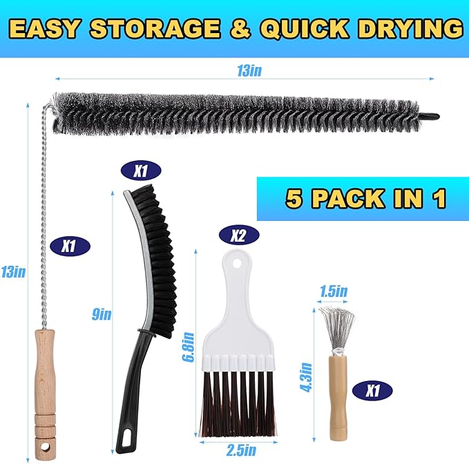 Palksky Refrigerator Coil Cleaning Brush Set, Fridge Radiator Brush & Condenser Coil Cleaning Brush for Dust Removal, Crevice Gap Cleaning Tool for Tight Spaces (5-Pack) ﻿