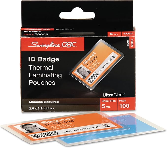 GBC UltraClear Thermal Laminating Pouches 5Mil Government ID Card Size (Medium) Size 2 5/8 x 3 7/8 - 100 Pack