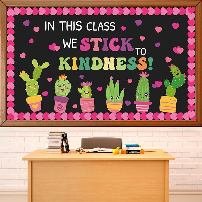Valentine's Day Classroom Bulletin Board Decorations Valentines Heart Paper Cutouts Kindness Cactus Bulletin Board Set Inspirational Motivational Classroom Decor for Back to School Home Wall Decor
