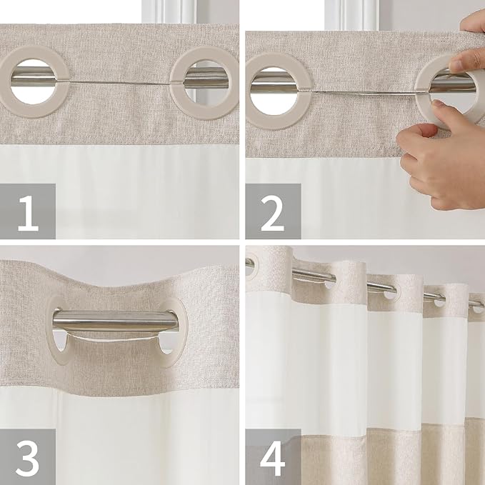 Stall No Hooks Needed Linen Textured Shower Curtain with Snap-in Fabric Liner Set,Hotel Luxury Decor Shower Curtains for Bathroom,Waterproof & Washable,54Wx80H,Cream