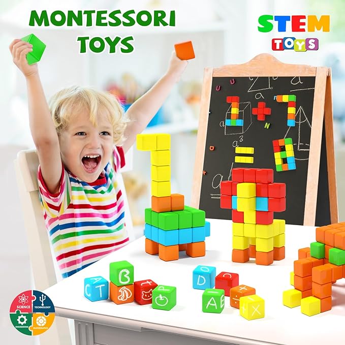 40pcs Magnetic Blocks -Ideal Gifts for 3 4 5 6 Year Old,STEM Learning Toys for 3-5 Year Old Boys & Girls, Safe & Strong Building Blocks with ASMR Sounds,Classroom Must Haves