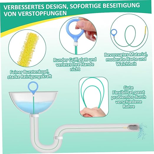 5Pcs Drain Snake, 51 Inch Flexible & Bendable Sink Drain Clog Remover Tool, Effective Toilet Snake for Kitchen Sink, Bathroom, Shower, Sewer Hair Clog Remover