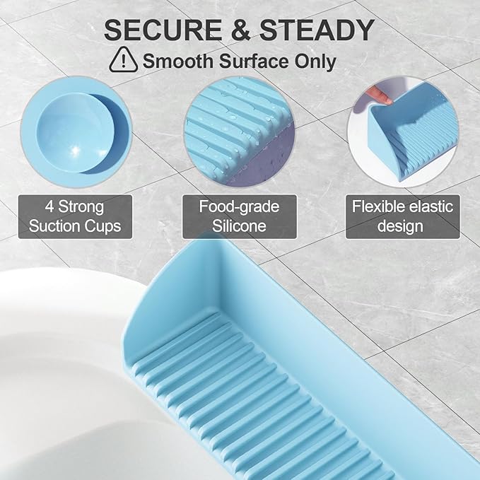 Roslim Bathtub Splash Guard for Tub - Silicone Water Splash Guard with 4 Suction Cups, Bath Toy Holder, Bathtub Play Shelf for Bathing, Bathtub Side Suction Tray, 1Pack, Blue