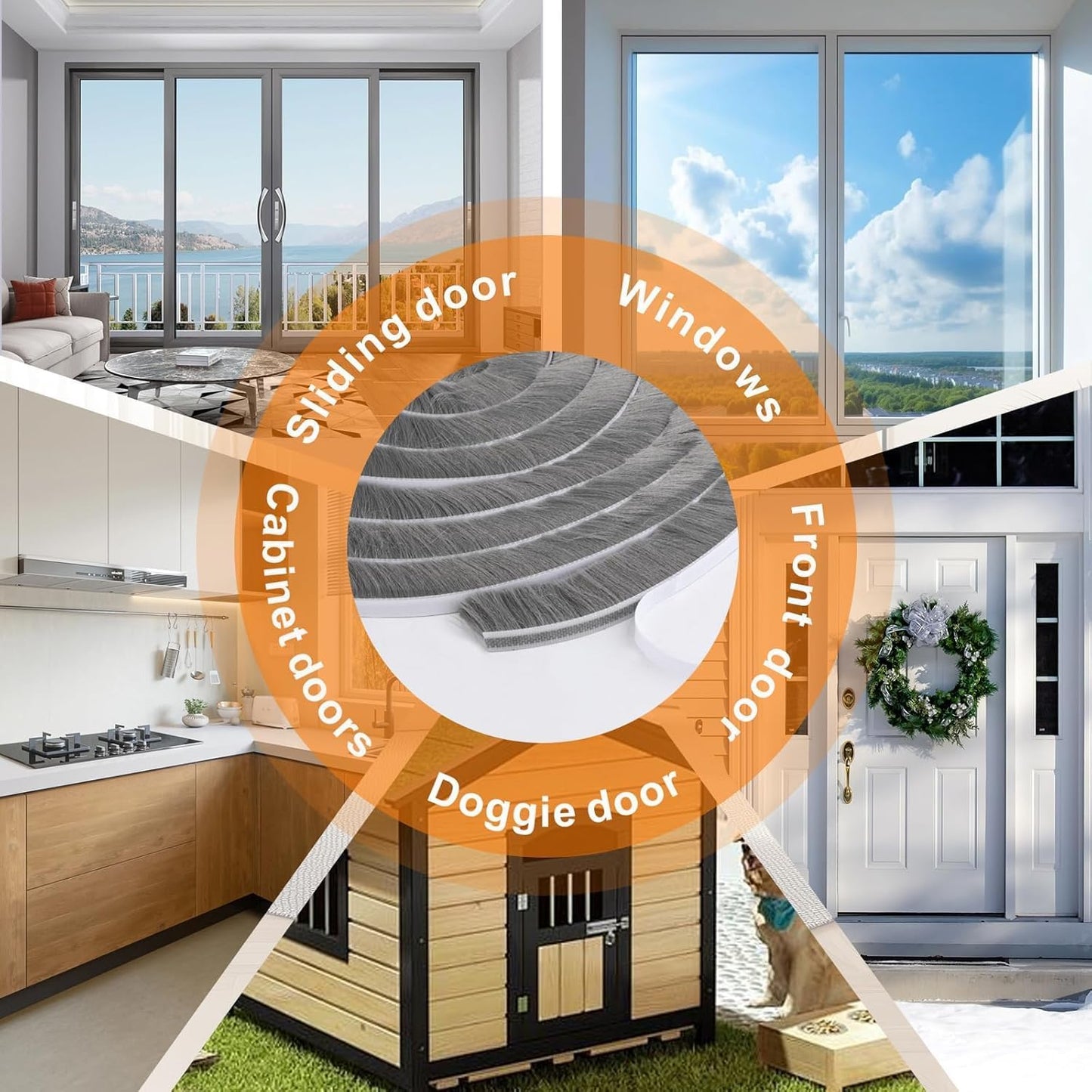 24.6FT Brush Weather Stripping, Neat Pile Self Adhesive Seal Strip for Windows and Door, Weatherstrip for Soundproofing, Windproof, Dustproof, Stronger Stickiness, 0.35'' Wide x 0.6'' Thick, Grey