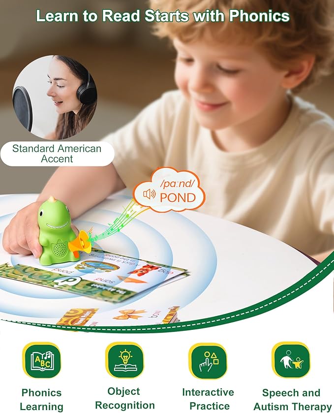 Phonics Learning Toy for Preschoolers – Phonics Flash Cards with Talking Pen, Speech Therapy & Autism Sensory Toy, Learn to Read Educational Gift for Boys & Girls,Kindergarten Learning Activities