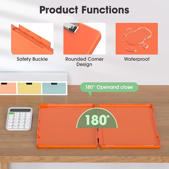 Legal Size Clipboard with Storage, High Capacity 8.5 x 14 Clip Board for Lawers, Folio & Side-Opening, Size 15 x 10 x 1.2 in, Orange