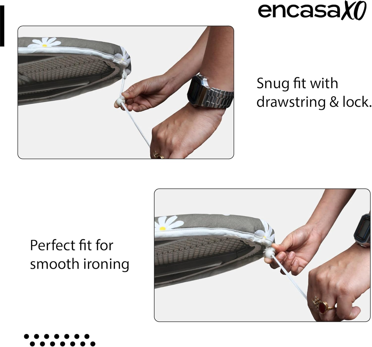 Encasa XO Ironing Board Cover and Pad 49"x18" - Thick 3mm Felt Padding, Drawstring Tightening & Lock, Easy Fit, Scorch & Stain Resistant, Fits Wide Ironing Board - Daisy Blue