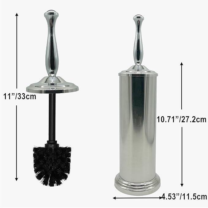 Chrome Silver Metal Toilet Bowl Brush with Handle Lid Holder, Durable Bathroom Cleaning Tool for Easy Toilet Maintenance, Bathroom Toilet Brush for Efficient Cleaning and Hygiene