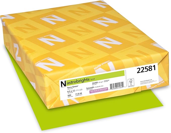 Neenah Astrobrights Premium Color Paper, 24 lb, 8.5 x 11 Inches, 500 Sheets, Terra Green (22581)