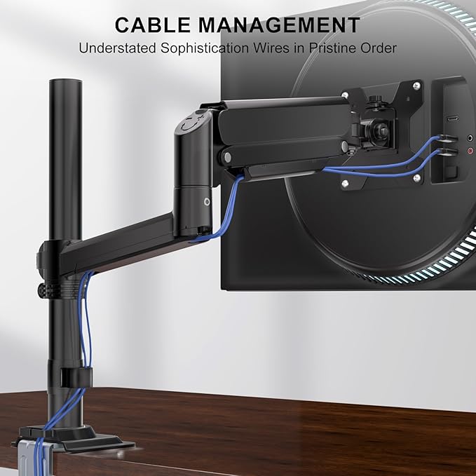 WALI Single Monitor Arm 13-32 Inch, Single Monitor Mount, Vesa Desk Mount up to 19.8lbs Gas Spring Arm with Clamp, VESA 75x75mm or 100x100mm Compatibility(GSDM001), Black