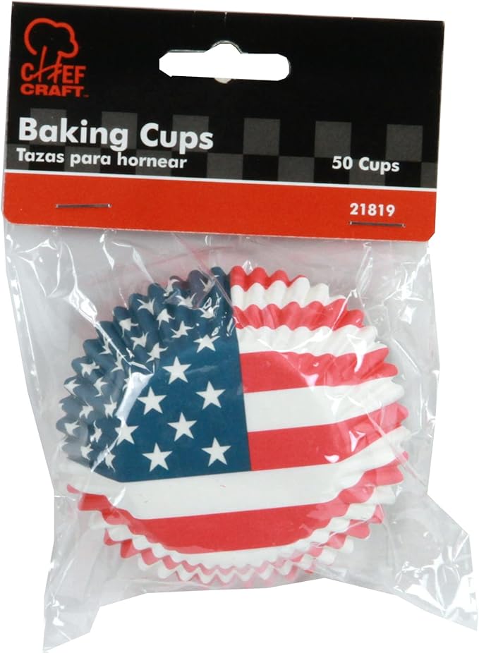 Chef Craft Paper Patterned Cupcake Liners, 50 count, Red/White/Blue