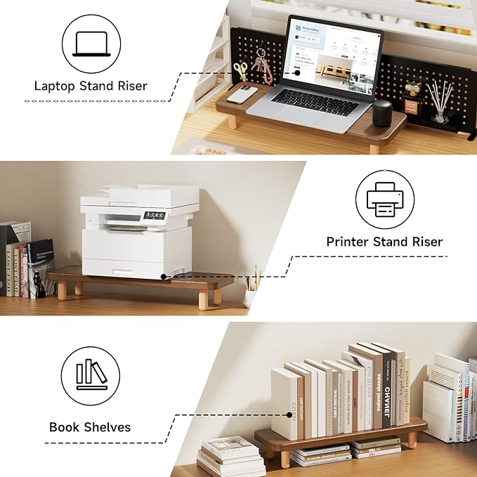 Monitor Stand Riser, 24 Inch Wood Desk Organizer with Monitor Stand & Storage Computer Monitor and Laptop Riser Multifunctional Laptop Stand Desk Organizer for Office Home Screen/Laptop/PC (Walnut)