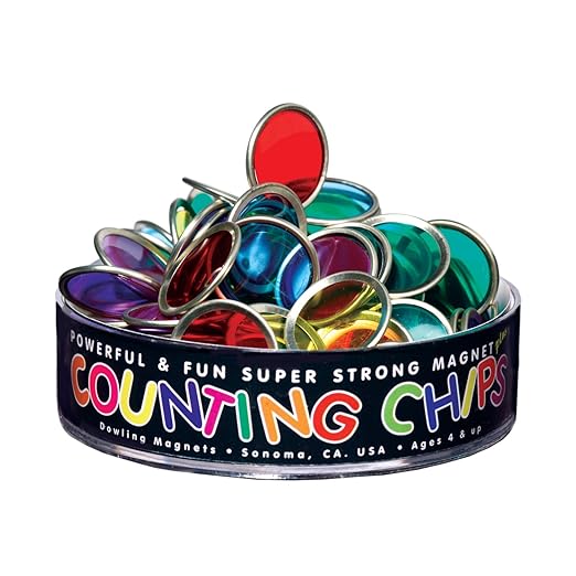 Dowling Magnets - DO-736608 Magnetic Counting Chips with Block Magnet, 75 Chips, Bingo Chips