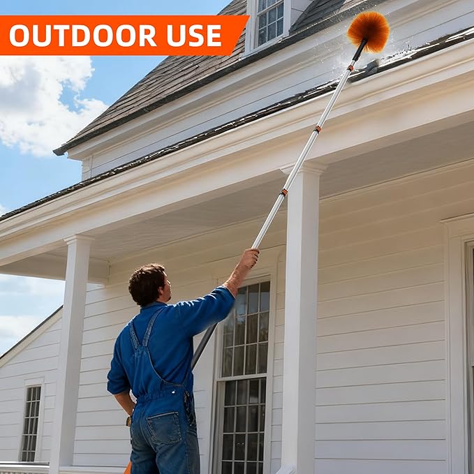 26 FT Cobweb Duster with Extension Pole, Cobweb Duster with 5-20FT Telescoping Extension Pole, Cleans Spider Webs, Washable & Reusable for High Ceilings, Fans & Outdoor & Indoor Cleaning