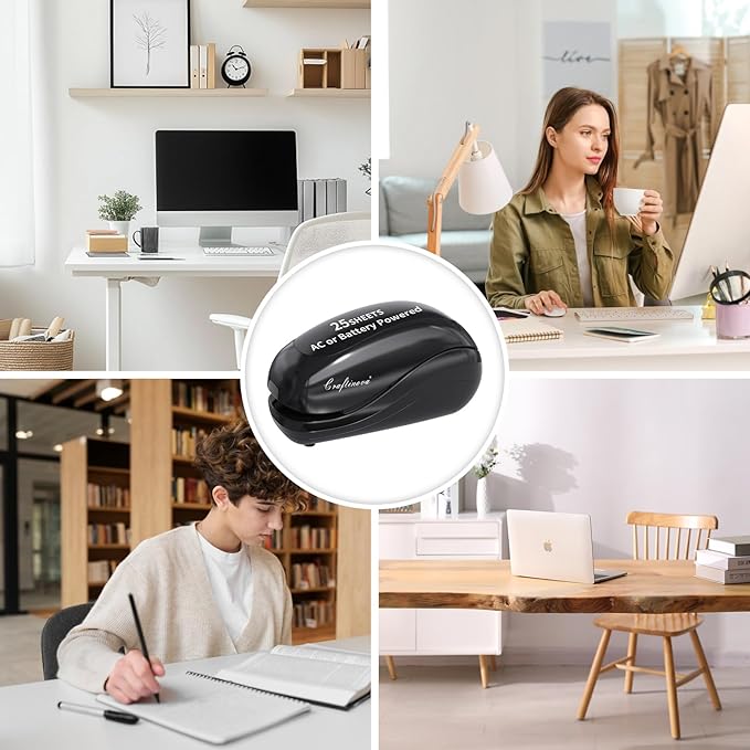 Electric Stapler,Including 2000 Staples and 1 Staple Remover, Suitable for Palm Size and high Comfort，25 Sheet Capacity, AC Adapter or Battery Powered，Battery not Included，(Black)…