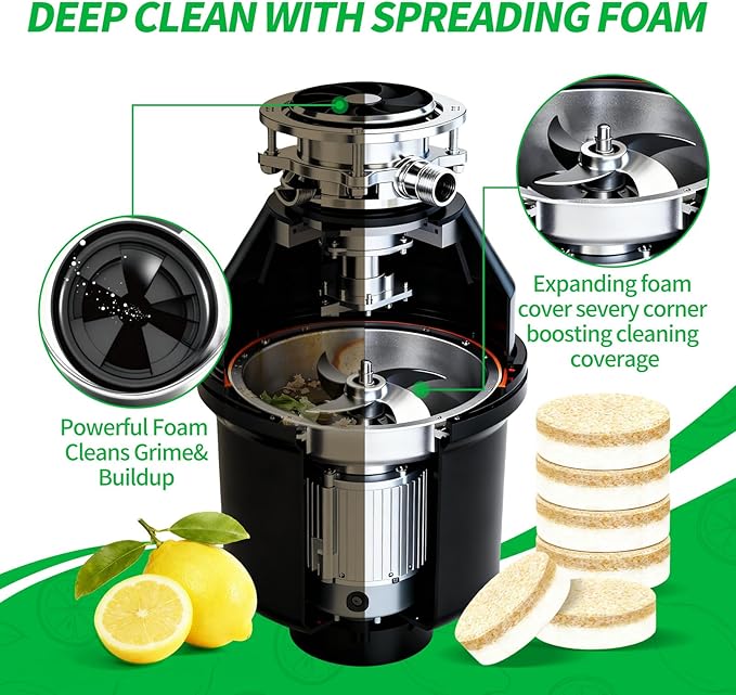 15g Extra Large Garbage Disposal Cleaner & Deodorizer Tablets - 24-Pack Foaming Tablets, Long-Lasting Lemon Scent - Deep Clean Kitchen Sink Disposer,Dissolve Grease & Odors - 1 Year Supply