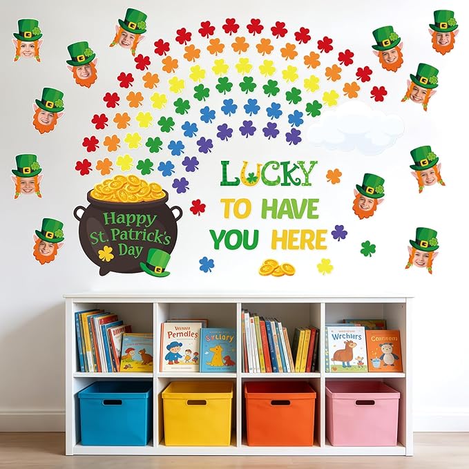 149Pcs St. Patrick’s Day Bulletin Board Decorations Set, Lucky Shamrock Classroom Door Decorations, Irish Clover Paper Cutouts DIY Photo for Teacher Office Home Wall Decor Party Supply