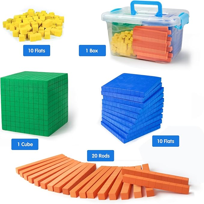Foam Base Ten Set for Math 131 PCS Place Value Blocks,Counting Cubes for Kids Math,Base 10 Math Manipulatives for Early Counting Math Toy in School Home