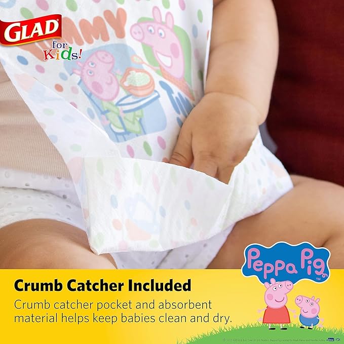 Glad for Kids Peppa Pig Paper Bibs - Cute Peppa Pig Design, Travel Bibs, 24 Pack