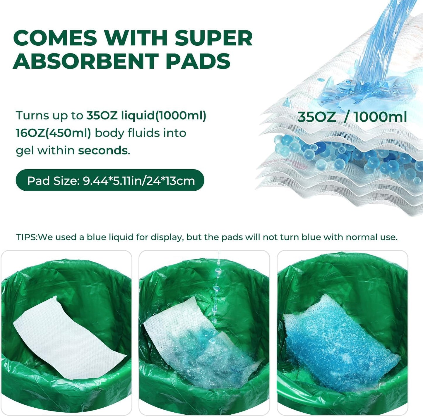 Commode Liners with Absorbent Pads, 30Pack Tear-Free Leak-Proof Bedside Commode Liners, Universal Disposable Commode/Bed Pan Liners for Bedside Commode, Standard Toilet, Chair Bucket(30Bags+30Pads)