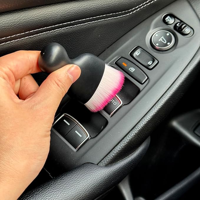 Car Detailing Brush, Soft Bristle Cleaning Brush, Scratch-Free Auto Duster Tool for Dashboard, Air Vents, Leather & Interior Cleaning (Black&Rose)