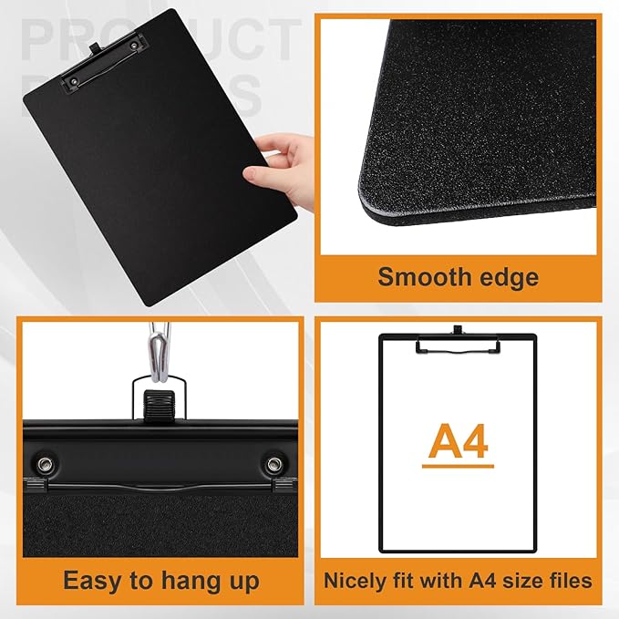 2-Pack Black A4 Letter Size Clipboards with Pen Holder - Plastic Clipboards for Classrooms & Offices