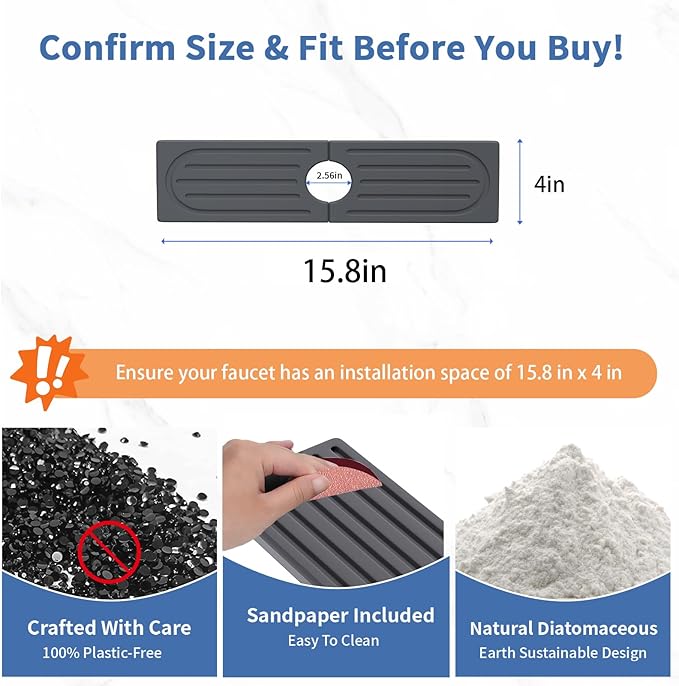Fast Drying Kitchen Sink Splash Guard, Durable Stone Kitchen Faucet Mat, Water Absorbing Stone Tray for Sink, Diatomite Faucet Mat for Kitchen Sink, Stone Drying Mat for Kitchen and Bathroom Counter