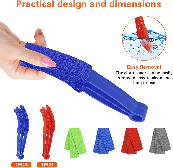 4pcs Window Venetian Blind Cleaner Duster Tool,Blind Duster for Cleaning,Microfiber 7Finger Duster Brush Dusting Cleaner Tool ，for Window Shutters Air Conditioner,with 4 Cloth Cover(Blue/Green)