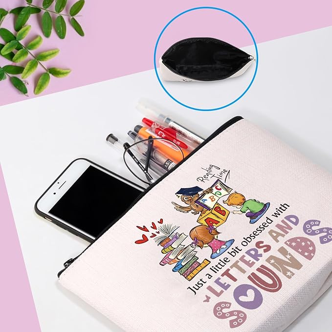 GJTIM Reading Coach Teacher Interventionist Specialist Literacy Gift literacy education gift Phonics Gift Zipper Pouch Makeup Bag (Letters and Sounds Bag)