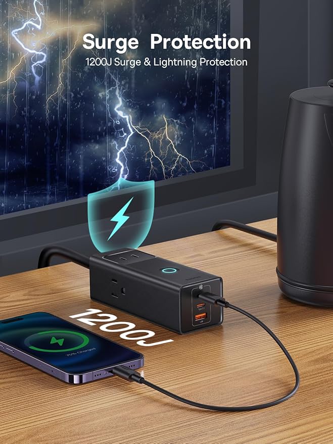 Baseus Power Strip PD20W USB C Charger Extension Cord with 3 AC Outlets & 3 USB Port Fast Charging Charging Station for Office Dorm Room Home