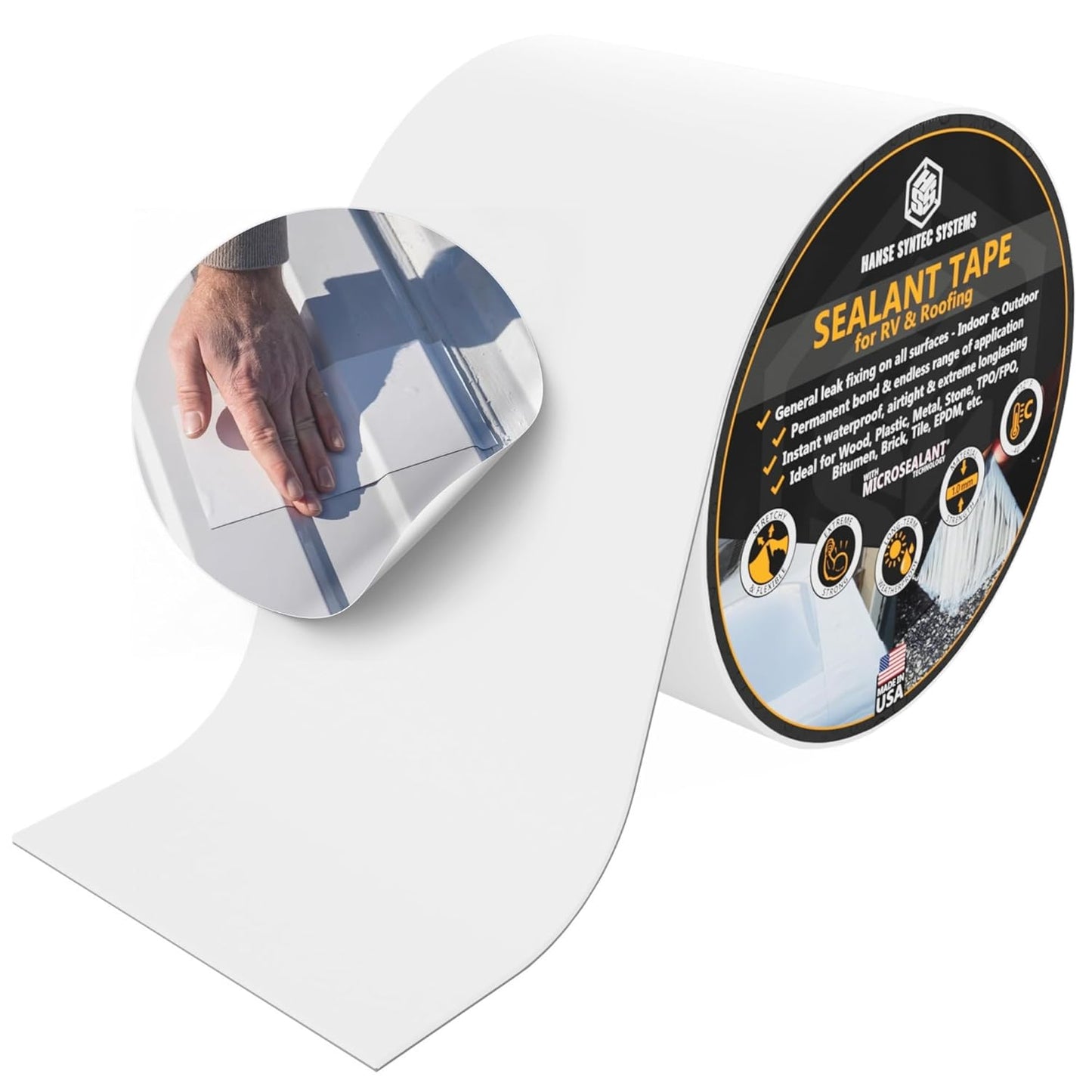 HSS RV Sealant Tape with MicroSealant - Waterproof Commercial Roofing Tape for Roof and RV Repair - UV- & Weatherproof - White - 2 inch x 25 ft.
