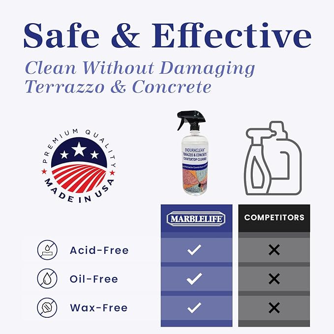 Marblelife EnduraCLEAN Concrete & Terrazzo Countertop Spray Cleaner, Effective Terrazzo Cleaner, Concrete & Terrazzo Cleaning Solution, Concrete Countertop Cleaner, Natural Stone Floor Cleaner, 32 oz