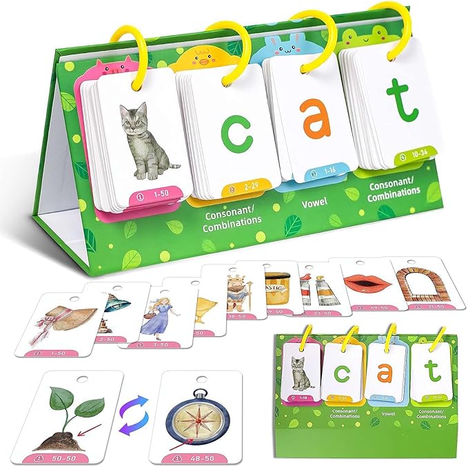 Phonics Flash Cards Learn to Read Word Builder Games Word Building Desktop Pocket Tent Flash Cards Kit with 129 Cards for Reading and Spelling Phonics Learning