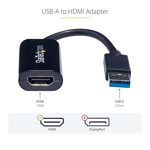 StarTech USB 3.0 to HDMI Adapter, USB-A to HDMI Display Converter, 1080P 60Hz Full HD Video Graphics Adapter, Driver Required, USB Monitor Extender for Windows PC (USB32HDES)