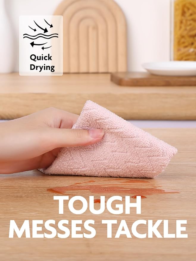 Fantasticlean Microfiber Cleaning Cloth Roll, 16" x 12"- 50 Sheets, Reusable Tear Away Microfiber Towels, Ultra Absorbent Dish Rags for Car, Home or Office (Pink Ripple)
