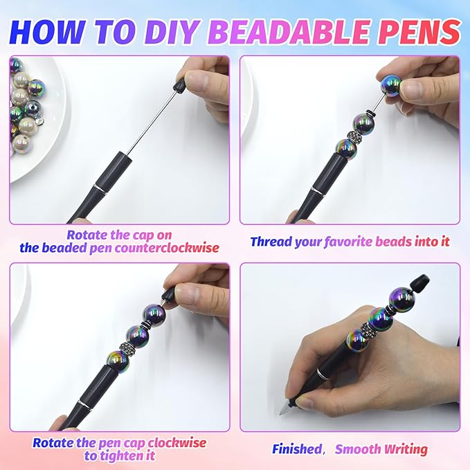 150 Pieces DIY Beadable Pen Kit – 50 Plastic Ballpoint Pens with Refills & Bags – School Supplies, Office Accessories & Decorative Items for Students & Teachers （Black）
