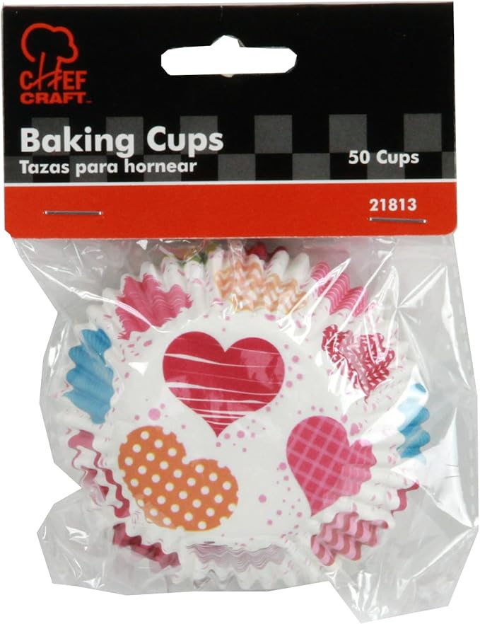 Chef Craft Paper Patterned Cupcake Liners, 50 count, Red/Orange/Yellow/Pink Blue