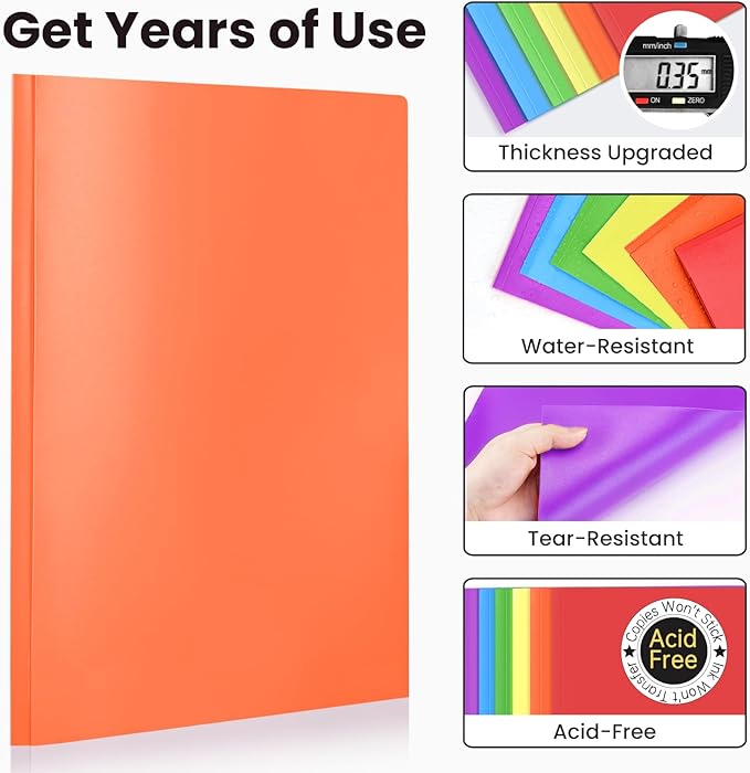 Sooez Plastic Folders with Pockets and Prongs, 6 Pack Pocket Folders with Prongs, Heavy Duty 3 Prong 2-Pocket Folders for Document, Colored File Folder Back to School Supplies for Kids