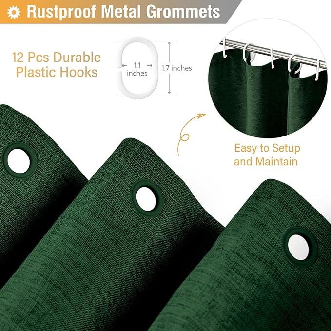 BTTN Fabric Shower Curtain, Linen Textured Heavy Duty Polyester Cloth Shower Curtain Set with 12 Plastic Hook, Hotel Luxury Waterproof Decorative Shower Curtain for Bathroom - 72x72 - Emerald Green
