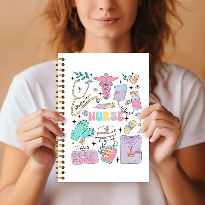 Colourful Nurse Notebook, Nursing Gifts for New Grad Nurses Journal, Nurse Appreciation Gifts Journal, Trendy Nursing Hardcover Spiral Notebooks 5.5x8.3 Inch
