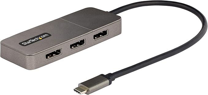 StarTech.com 3-Port USB-C Multi-Monitor Adapter, USB Type-C to 3x DisplayPort 1.4 MST Hub, Triple 4K 60Hz DP Laptop Display Extender / Splitter, HDR, Extra-Long Built-In Cable, Windows (MST14CD123DP)