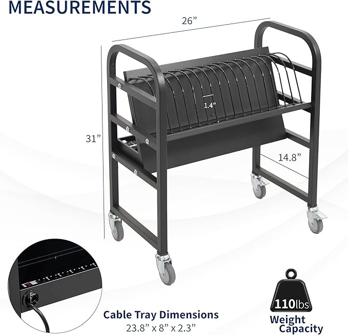 VIVO 16-Bay Laptop and Tablet Open Charging Station Designed for Chromebooks and More, Mobile Storage Cart, Devices up to 24 inches, Black, CART-LAPC3