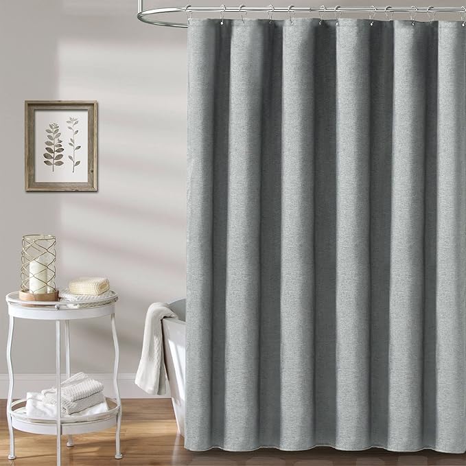 BTTN Extra Long Grey Fabric Shower Curtain, W72xH84 Linen Textured Heavy Duty Cloth Shower Curtain Set with Hooks, Waterproof Neutral Weighted Luxury Decorative Shower Curtains for Bathroom(Gray)