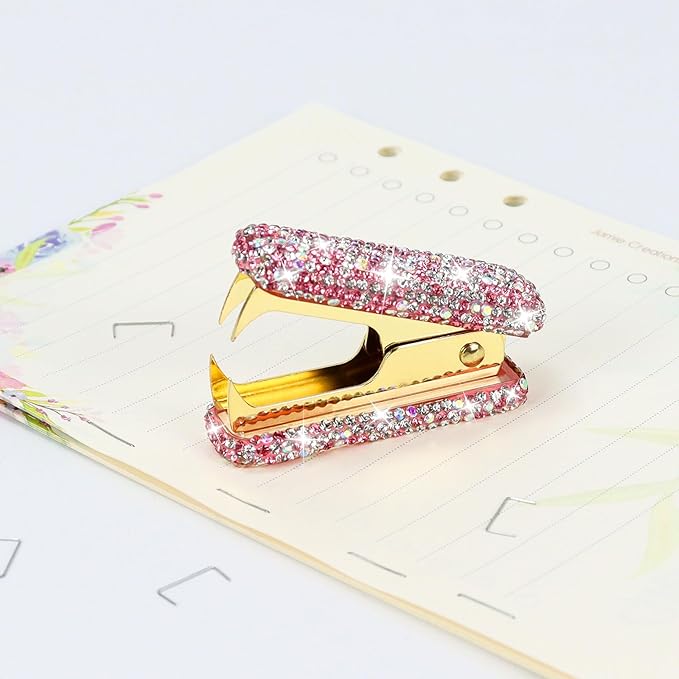 Buqoo Bling Rhinestone Staples Remover, Crystal Staple Puller Cute Glitter Stapler Remover Tool for Home School Office Supplies Dazzling Desk Accessories for Women Office