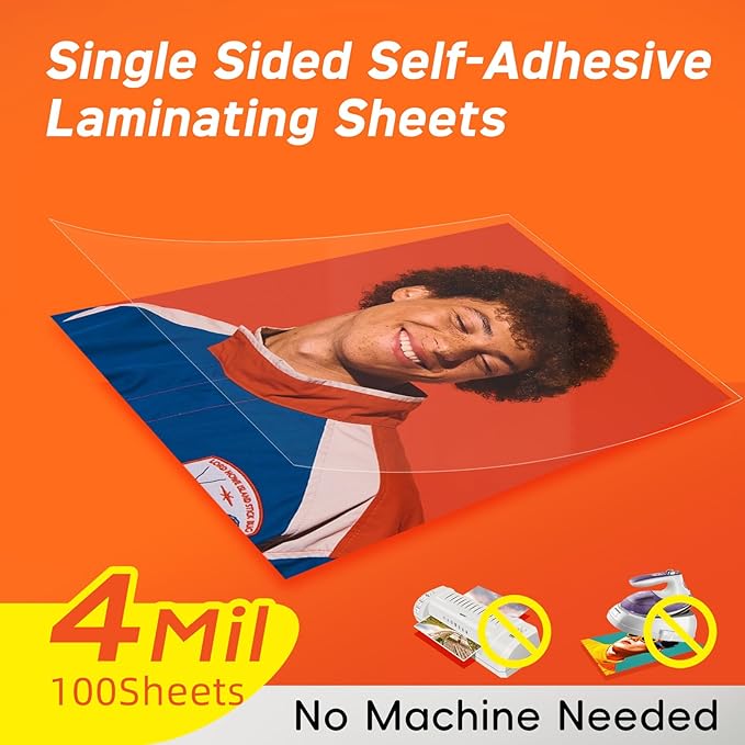 Thicker Self Adhesive Laminating Sheets,100PCS 8.5 x 11 Self Sealing Laminate Sheets Lettter Size No Machine No Heat 4mil Clear Laminating Sheets for Protecting Documents, Photos