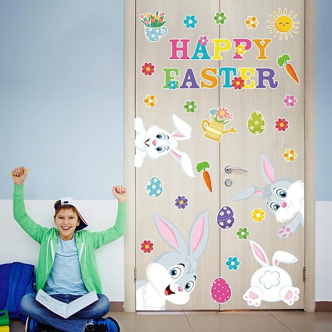 Pasimy Easter Bulletin Board Decorations Set Christian Easter Classroom Decorations Easter Bunny Egg Paper Cut Outs for School Nursery Spring Easter Birthday Party Supplies (Rabbit)