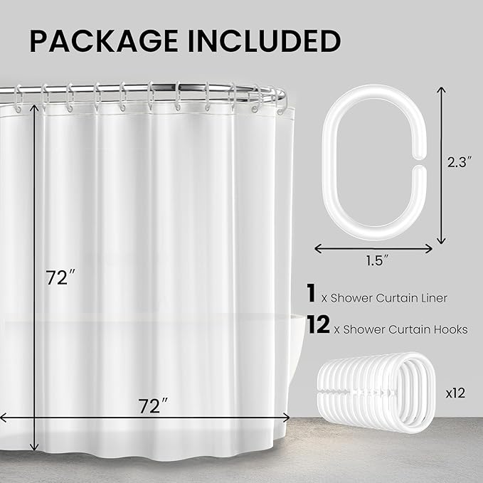 LiBa Bathroom Shower Curtain - Waterproof Plastic Shower Curtain Premium PEVA Non-Toxic with Rust Proof Grommets White 10G Heavy Duty Bathroom Accessories 72x72